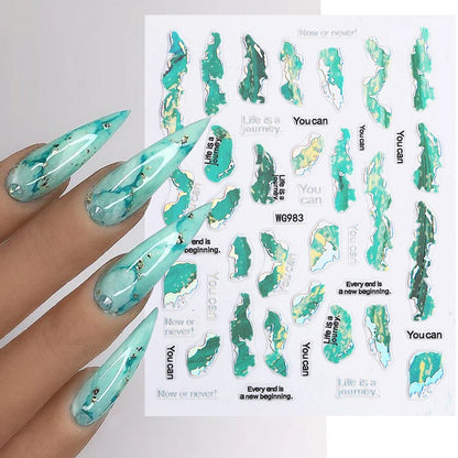 1PCS Marbled Nail Sticker 3D Abstract Lines Sticker Nail Art Supplies Nail Decals Y2K Laser Butterfly Ladies Nail Art Decoration