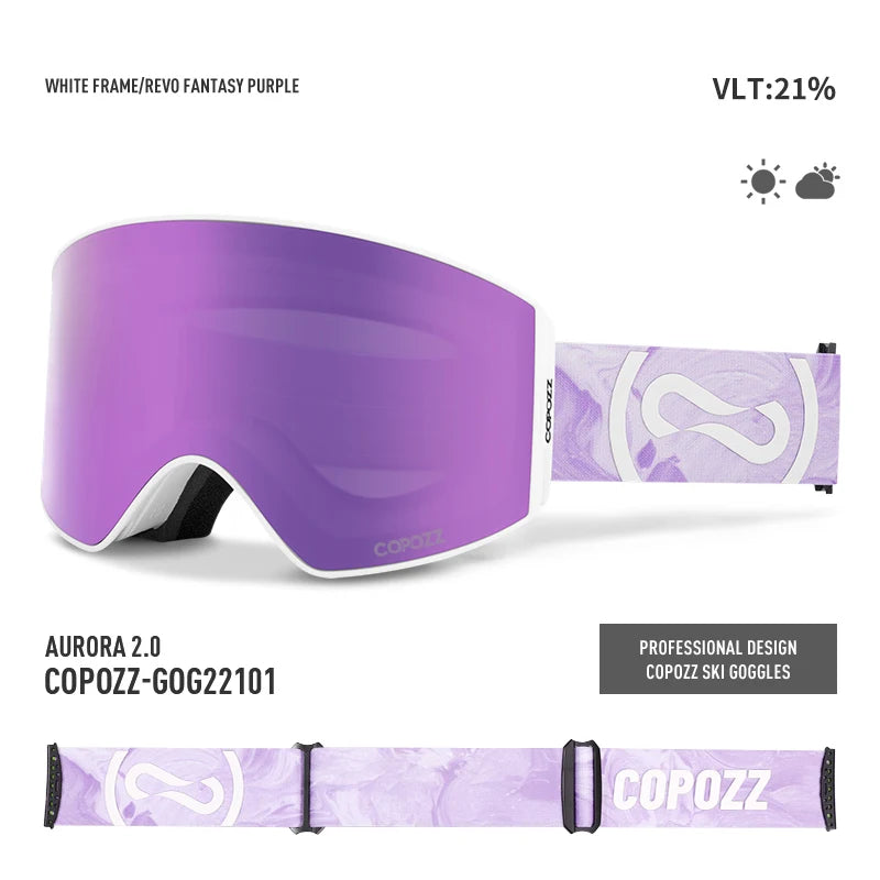 COPOZZ Magnetic Ski Goggles UV400 Protection Anti-Fog Ski Glasses Men Women Quick-Change Lens Snowboard Goggles with Two Options
