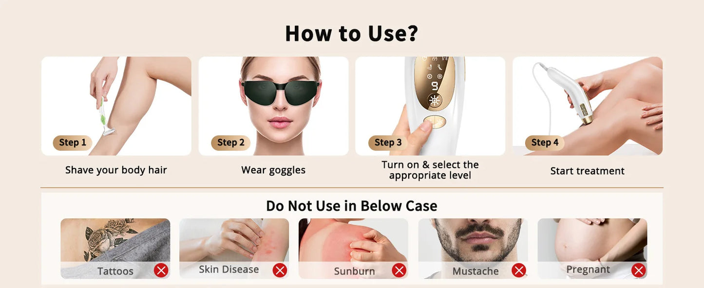 Laser Hair Removal with Ice Cooling Care Function for Women Men Permanent,Unlimited Flashes Painless Epilator IPL Hair Remover
