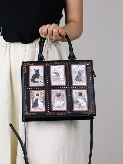 2025 High-end fashion summer new handbag female bag niche design Tarot tile tote bag large capacity Y2K cute cat bag strange win