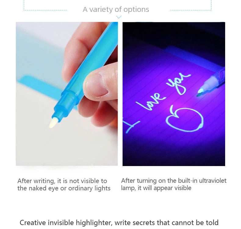 5Pcs 2 in 1 Luminous Light Invisible Ink Pen with UV Light Check Money Light Toy Kids Drawing Secret Magic Pens Fluorescent Pen