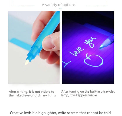 5Pcs 2 in 1 Luminous Light Invisible Ink Pen with UV Light Check Money Light Toy Kids Drawing Secret Magic Pens Fluorescent Pen