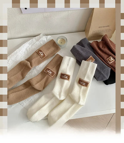 1/3Pairs Winter Thick Warm Padded Socks Solid Color Mid Calf Socks Women’s Casual Embroidered Logo Pile Socks Cold Weather Wear
