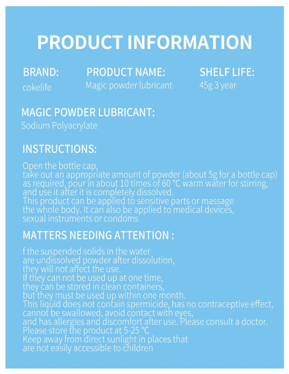 Instant Mix Lubricant Powder for Sexual Intimacy Water-Based Personal Lube Long-Lasting Odorless 1g Makes 120ml Discreet Sexshop