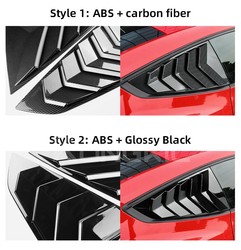 For Ford Mustang 2024 2025 2026 GT S650 Gloss Black Carbon Fiber Pattern Rear Windshield Side Spoiler Splitter Triangle Louver