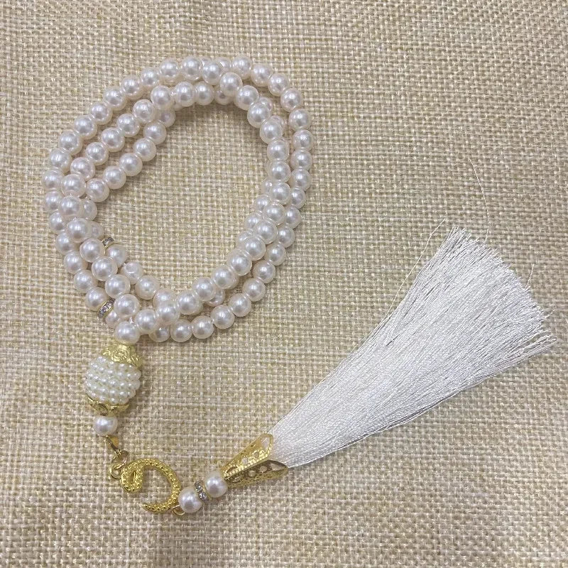 Muslim 99 Prayer Beads Tasbih Rosary Bracelet Islamic Misbaha Pearl Beads Tassel Necklace Ramadan Eid Jewelry for Women Men