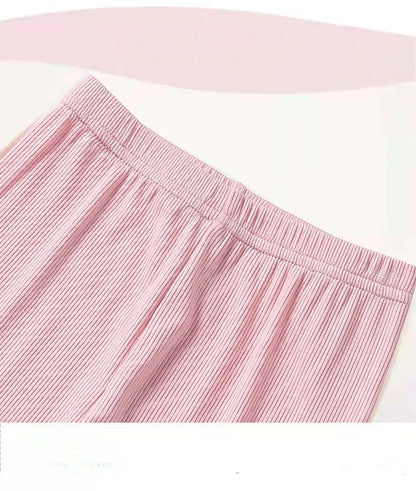 Summer 2026 kids Cropped Leggings Baby Girls Vintage Stripes Elastic Slim Lace cuffs Pants Leggings High Waist Girls Clothing