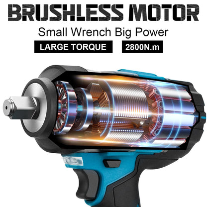 Gisam 2800N.M Brushless Electric Wrench 1/2 Inch Cordless Impact Wrench Electirc Screwdriver Drill For Makita 18V Battery Pin