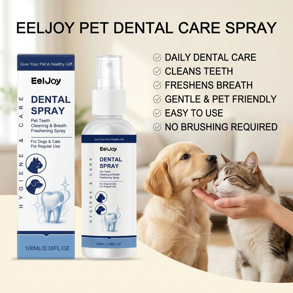 Pet Dental Care Spray Remoce Plaque & Tartar Buildup Reduce Odor Soothe Inflamed Sensitive Gums No Brushing Teeth Cleaning Spray
