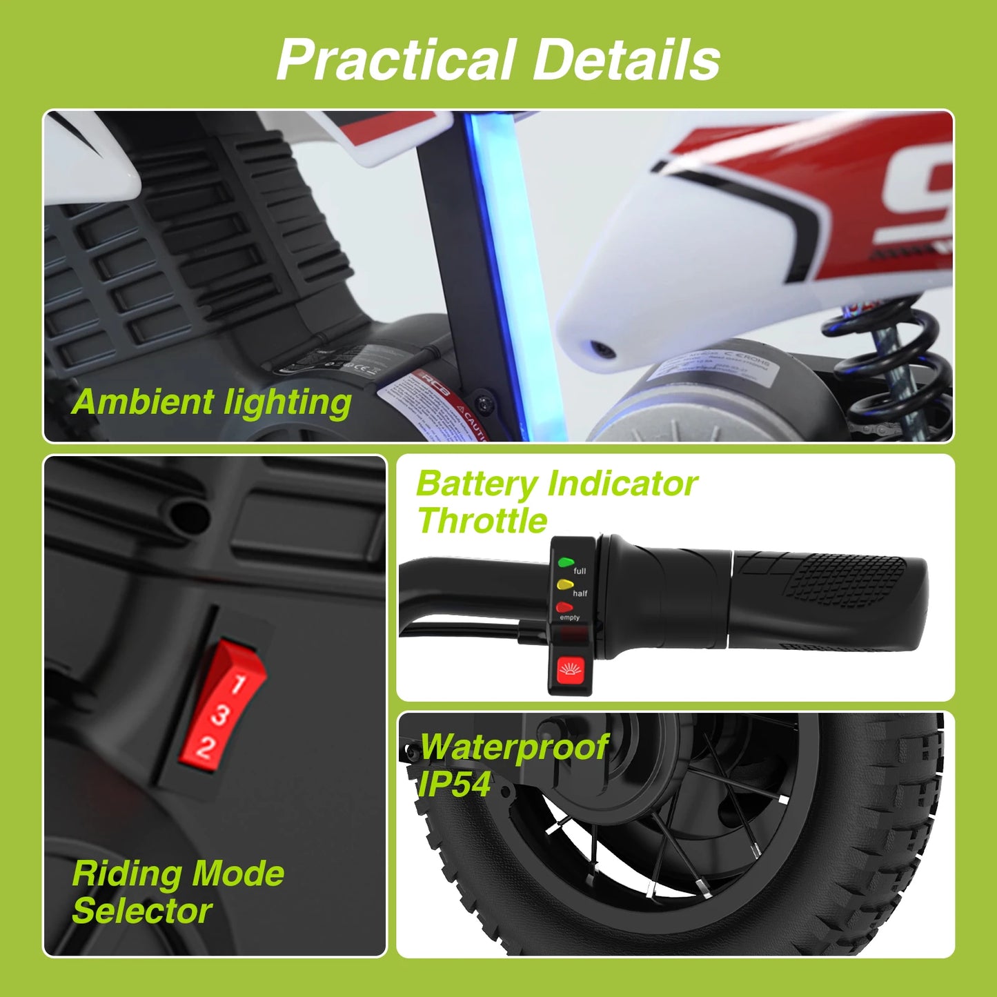 RCB KIDS Kids Electric Motorcycle R9X PRO 350W 36V Ride-On Toy, 3 Speed 25km/h, 16km Range, LED Light, Rechargeable, 6+, Max 80kg