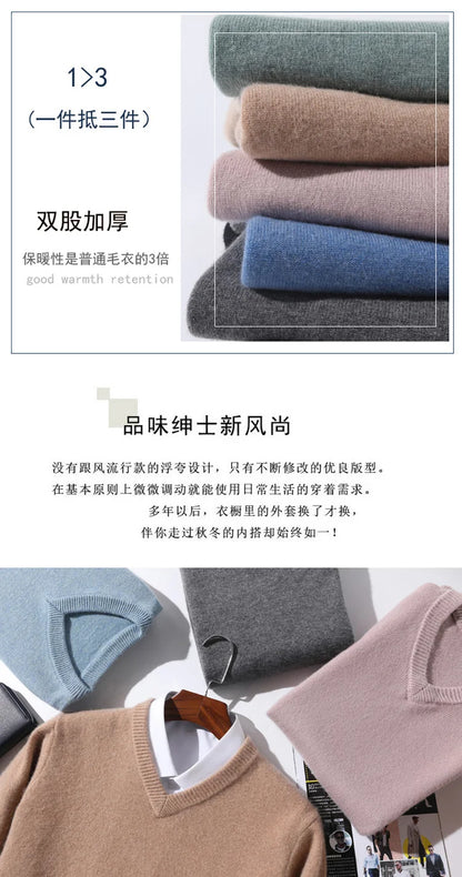 Super 100% Cashmere Sweater 2021 Men Pullover Autumn Winter Warm Classic V-neck Sweaters Male Jumper Jersey Hombre Pull Homme