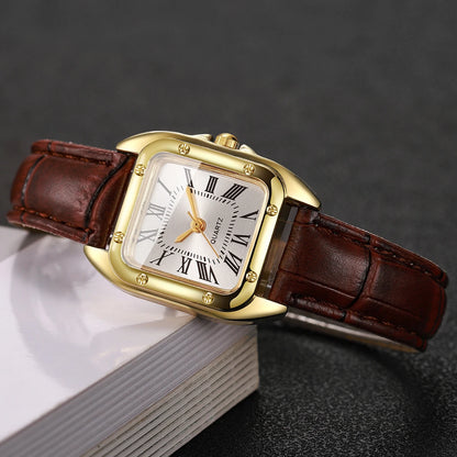 Fashion Square Women Leather Strap Wristwatches Casual Roma Dial Quartz Watch For Ladies Clock Relogio Feminino (Without Box)