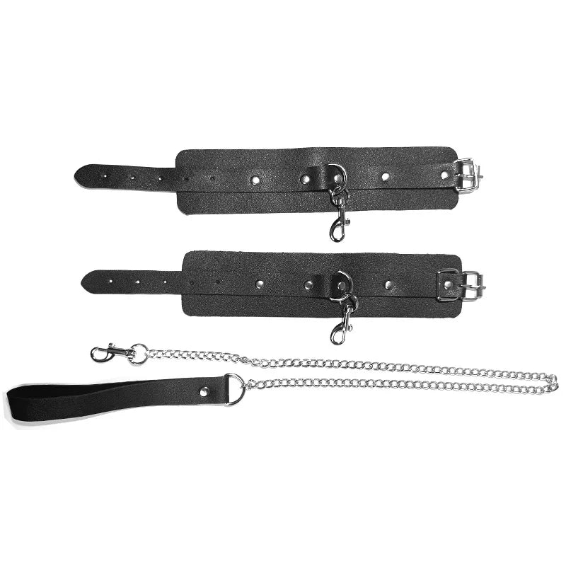 Adjustable Handcuffs and Leg Cuffs PU Collar and Bra Couple Toys BDSM Training Bondage Sex Toys SM Slave Props for Men and Women
