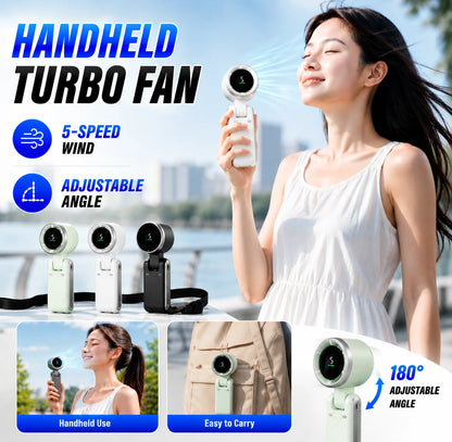 Mini Fan Portable Handheld Fan 5 Speed Wind Speed LED Display Outdoor Foldable/neck Hanging Brushless Silent Fan 2400mah