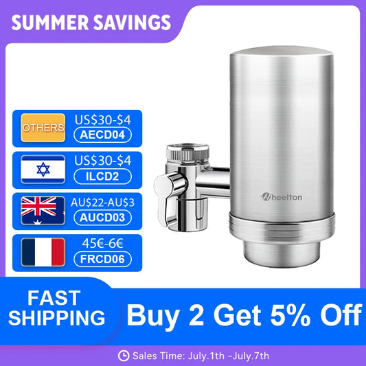 Wheelton Stainless Steel Kitchen Tap Filter Household Ceramic Water Purifier Faucet Water Filter  Activated Carbon Filtration