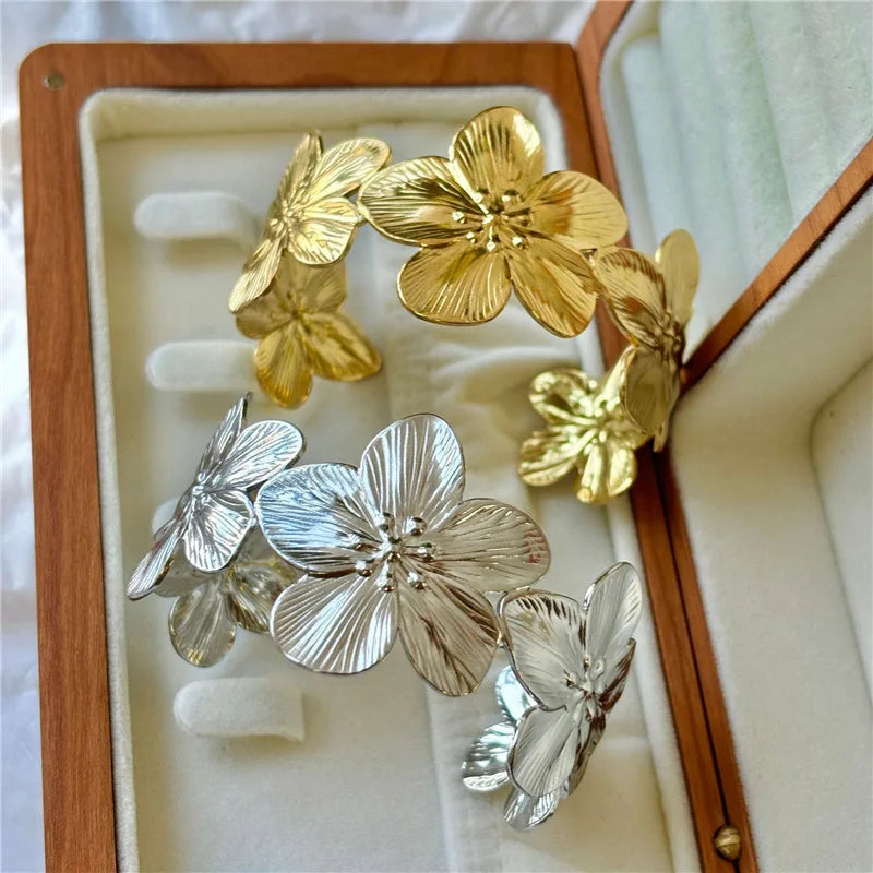 LATS New Personality Wide Flower Bracelet Opening Geometric Adjustable Hand Jewelry Wholesale