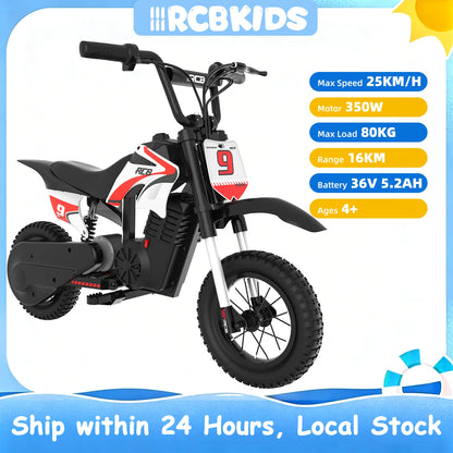 RCB KIDS Kids Electric Motorcycle R9X PRO 350W 36V Ride-On Toy, 3 Speed 25km/h, 16km Range, LED Light, Rechargeable, 6+, Max 80kg
