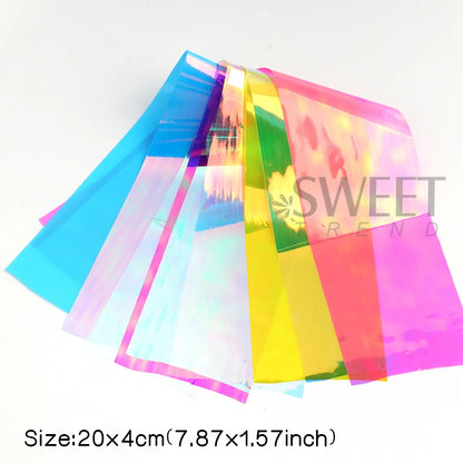 8/10pcs Holographic Aurora Film Nail Glass Foil Sparkly Ice Cube Transfer Paper Cellophane Sliders DIY Full Cover Manicure Wraps
