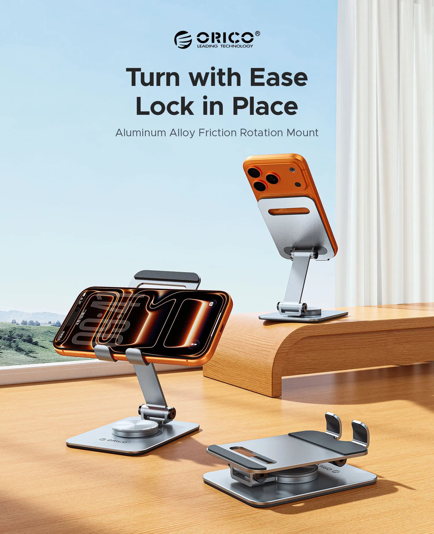 ORICO Aluminum 360 Rotation Mobile Phone Holder Universal Bracket Folding Dual-Axis Alloy Adjustment Design Stable For iPhone