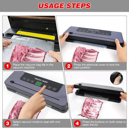 6 in 1 Vacuum Sealer Machine, 6 Modes Multi-Functional Food Vacuum Sealer with 10PCs Vacuum Bags, 30cm Longer Seal Food Sealer Built-In Cutter, Keep Meat Vegetables Snacks Fruits Grains Fresh