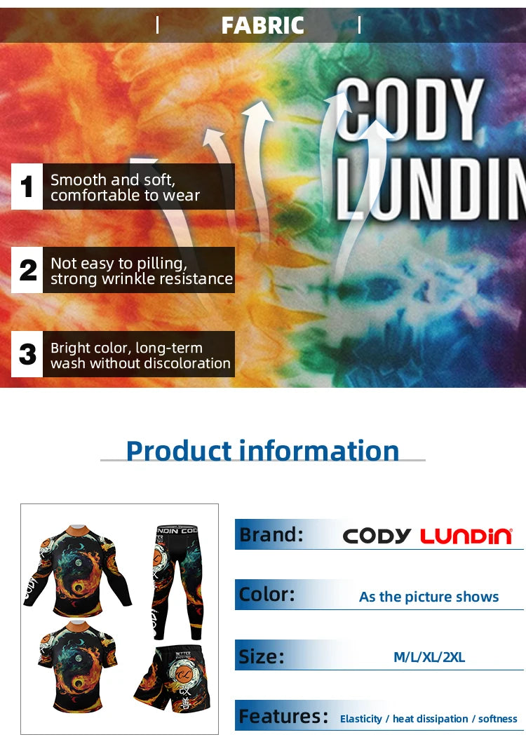 Cody Lundin New Designs Customized Short Sleeves Polyester Stretchy Rash Guards Shorts MMA BJJ Sets With Rubber Waistband