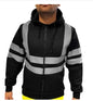 Men Reflective Strip Hoodies Casual Fit Work Safety Jackets Autumn Thin Fleece Hooded Zipper Sweatshirt Coats Workwear For Men