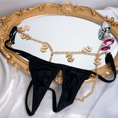 Anal Plug with Lace Thong Panty Set for Women Men Sexy Underwear with 2.8cm Butt Plug for Outdoor Wear BDSM Adult Sex Toys Gay