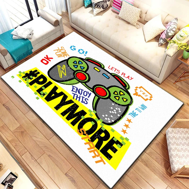 Game Video Gaming Pattern Black Area Rugs Gamer Game Controller Kids Teens Boys Playroom Carpet Bedroom Living Room Floor Mat