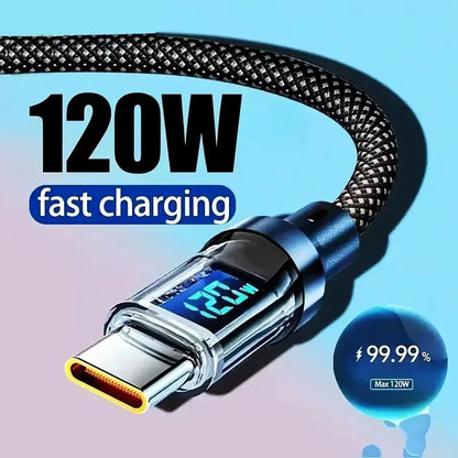 120W Cable Dual Digital Display Cable PD Fast Charging Highspeed Data Transfer USB Type C To Type-C Cable For Phone Macbook iPad