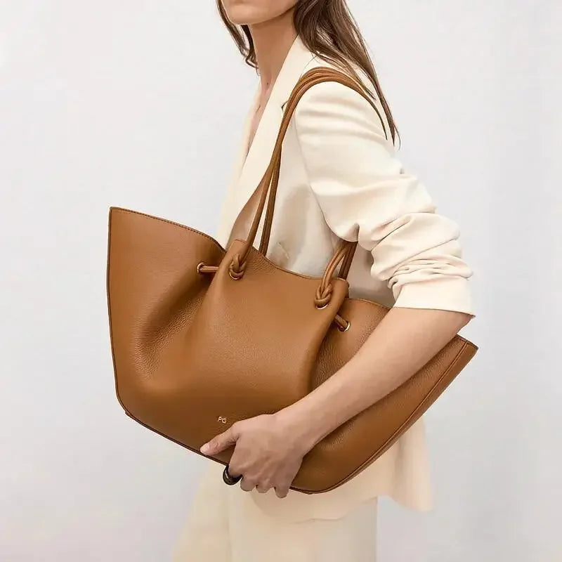 PG Women Pebbled Leather Tote Bag Large Capacity Fashion Shoulder Top Handle Handbag Elegant Daily Work