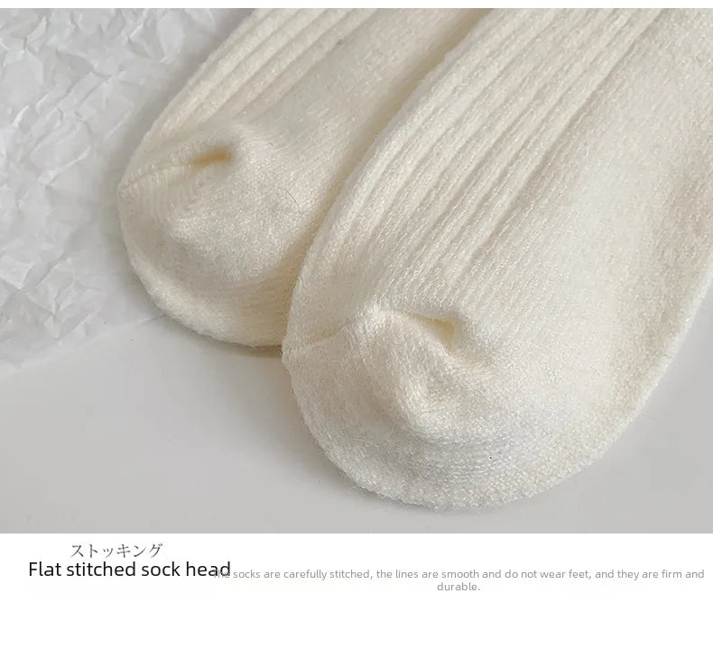 1/3Pairs Winter Thick Warm Padded Socks Solid Color Mid Calf Socks Women’s Casual Embroidered Logo Pile Socks Cold Weather Wear