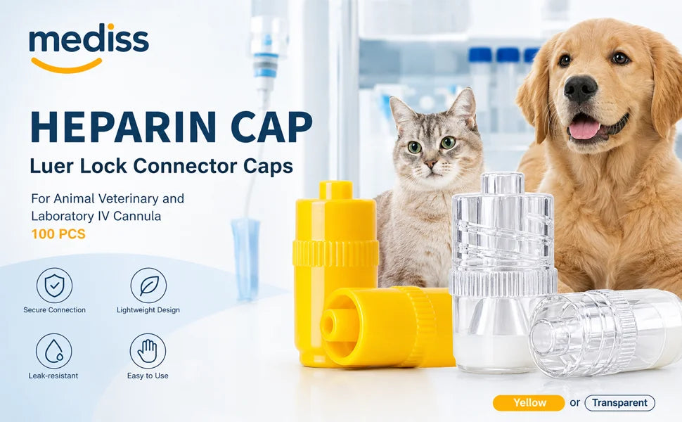 50/100Pcs 2 Color Yellow Transparent Disposable Sterile Heparin Cap Veterinary Animal Lab IV Cannula Infusion Lock Connector