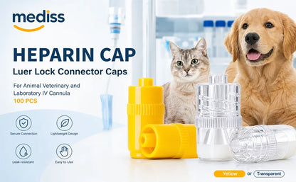 50/100Pcs 2 Color Yellow Transparent Disposable Sterile Heparin Cap Veterinary Animal Lab IV Cannula Infusion Lock Connector