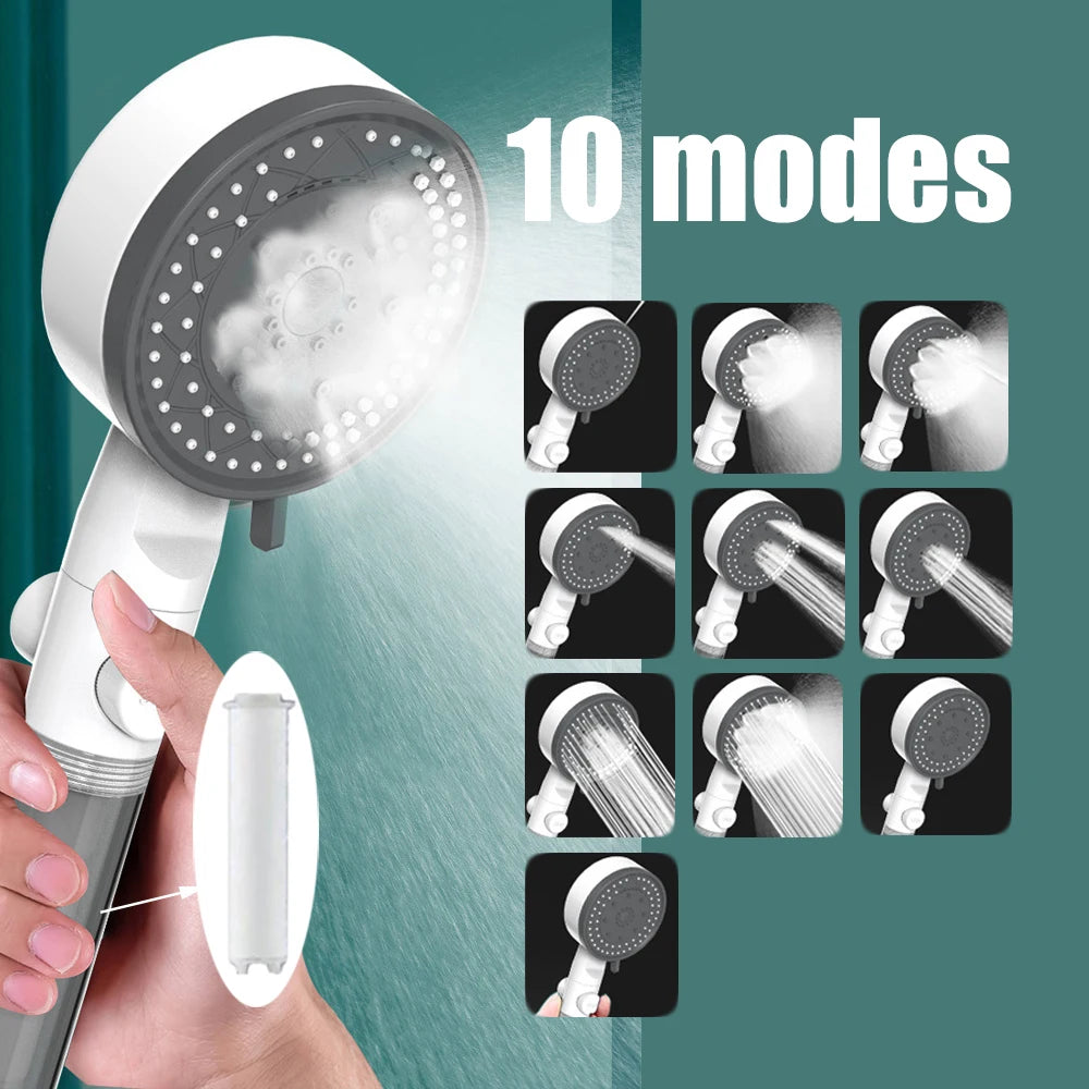 10 Spray Modes Filtered Shower Head High-Pressure Handheld Showerhead Water Saving Fall Resistance Bathroom Shower Nozzle