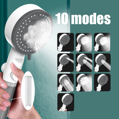 10 Spray Modes Filtered Shower Head High-Pressure Handheld Showerhead Water Saving Fall Resistance Bathroom Shower Nozzle