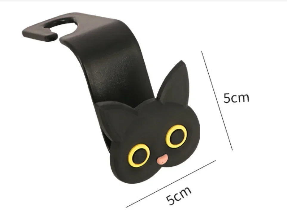 Cute 3D Cartoon Cat Car Seat Headrest Hook - Universal Vehicle Storage Organizer for Handbags, Wallets, and Jackets - Cute Ca