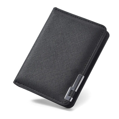 Black Faux Leather Small Slim Business-Style Wallet - Multiple Card Slots, Credit Card and Driver's License Holder, Geometric In