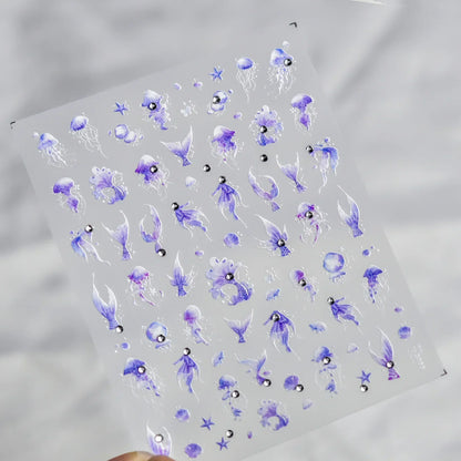 Colorful Bagful Jellyfish Bubbles Swimming Rings Rainbow Stars Ocean Starfish Self Adhesive 5D Nail Art Sticker Manicure Decal
