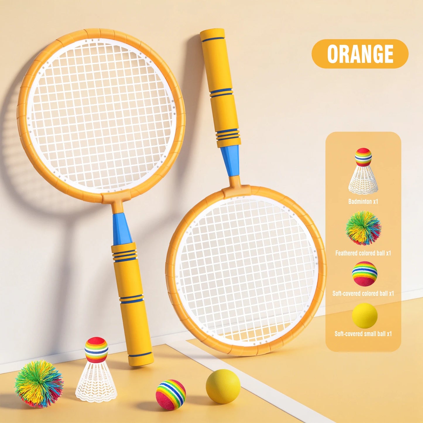 Badminton and Tennis Racket Kid 4in1 Sports Toy Hand Eye Coordination Gifts for Reflex Training Beginners Outdoors Beach