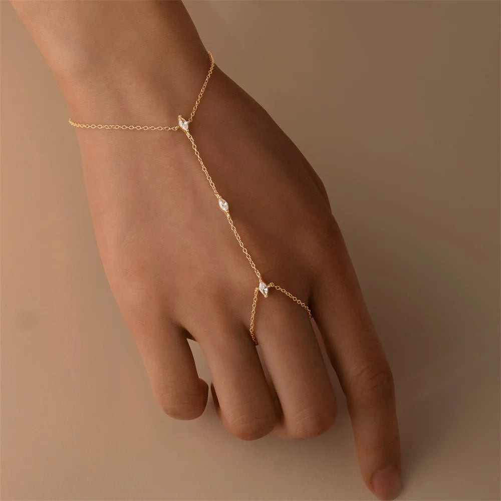 ROXI 925 Sterling Silver Heart/Star Zircon Bracelet With Finger Design For Women Hand Chain Accessories Party Jewelry Gift
