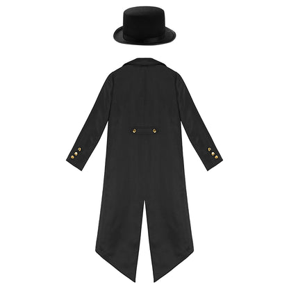 Kids Boys Vintage Steampunk Tailcoat Jacket Halloween Costume Gothic Medieval Clothes Court Uniform Magician Ringmaster Cosplay