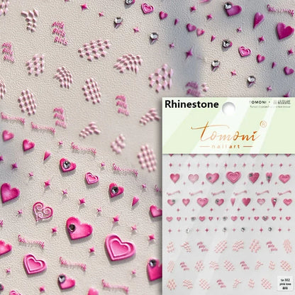 5D Cute Rabbit Love Heart Peach Blossom Flower Yellow Nail Art Stickers Bowknot DIY Self Adhesive Rhinestone Manicure Decals