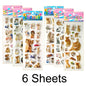 6 Sheets 3d Pet Dog and Cat Stickers for Car Styling Scrapbook Animal Bubble Reward Stickers for Kids Gift for Boy Girl Toy
