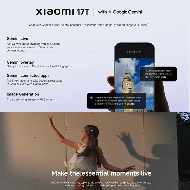 Global Version Xiaomi 17T Mobile Phones HDR10 6.59' AMOLED Display 50MP Leica Summilux Lens 6500mAh Battery Xiaomi Hyper AI Smartphone