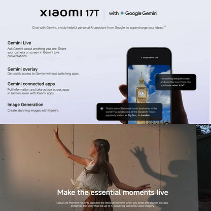 Global Version Xiaomi 17T Mobile Phones HDR10 6.59' AMOLED Display 50MP Leica Summilux Lens 6500mAh Battery Xiaomi Hyper AI Smartphone