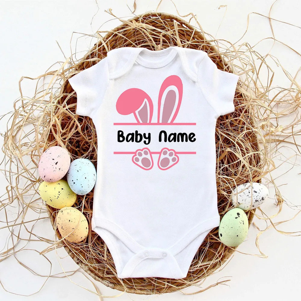 Custom Name Baby Easter Bodysuits Personalised Bunny Newborn Clothes Boys Girls Long Sleeve Jumpsuit Easter Party Infant Outfits