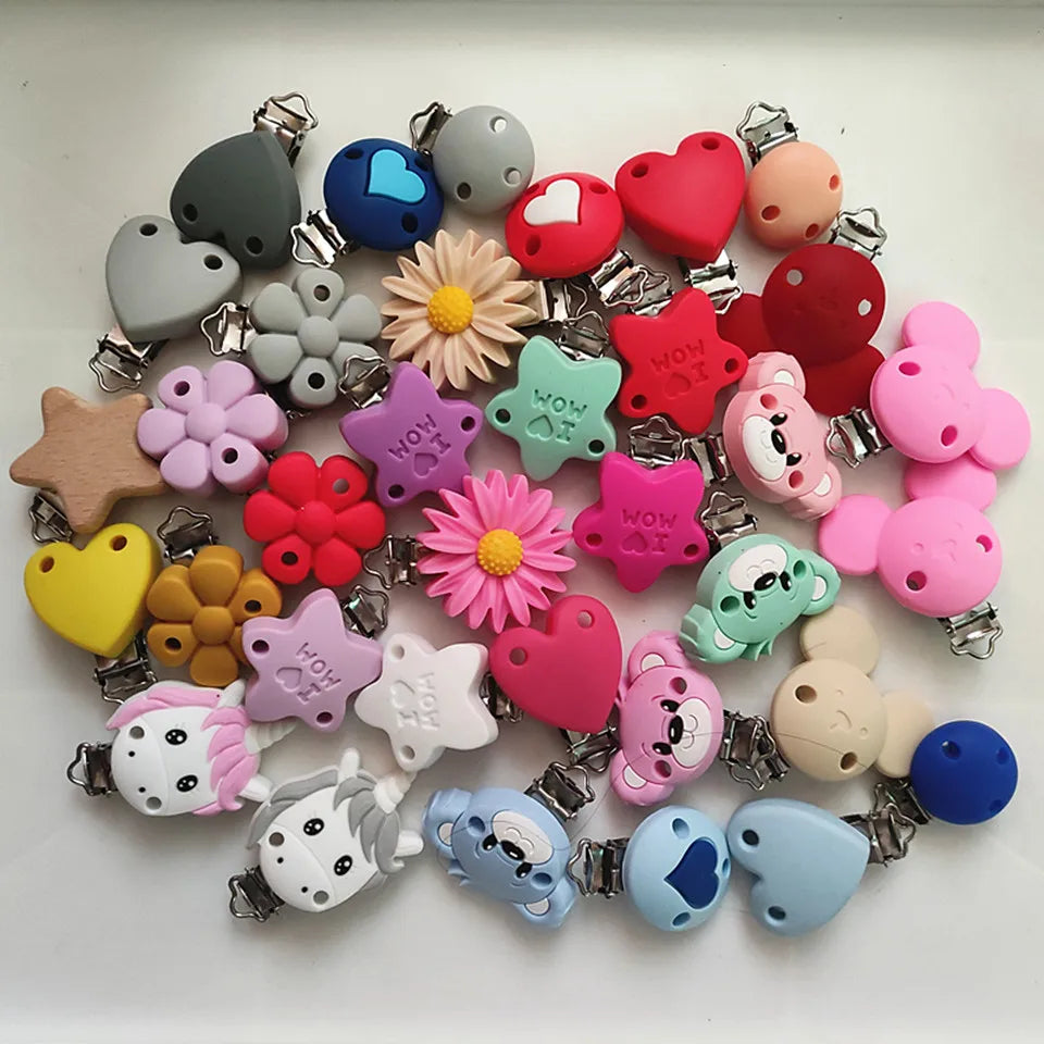 10pcs Silicone Heart Pacifier Clips DIY Baby Teething Teether Necklace Bead Tool Nurs Gift Nipple Chain Accessories