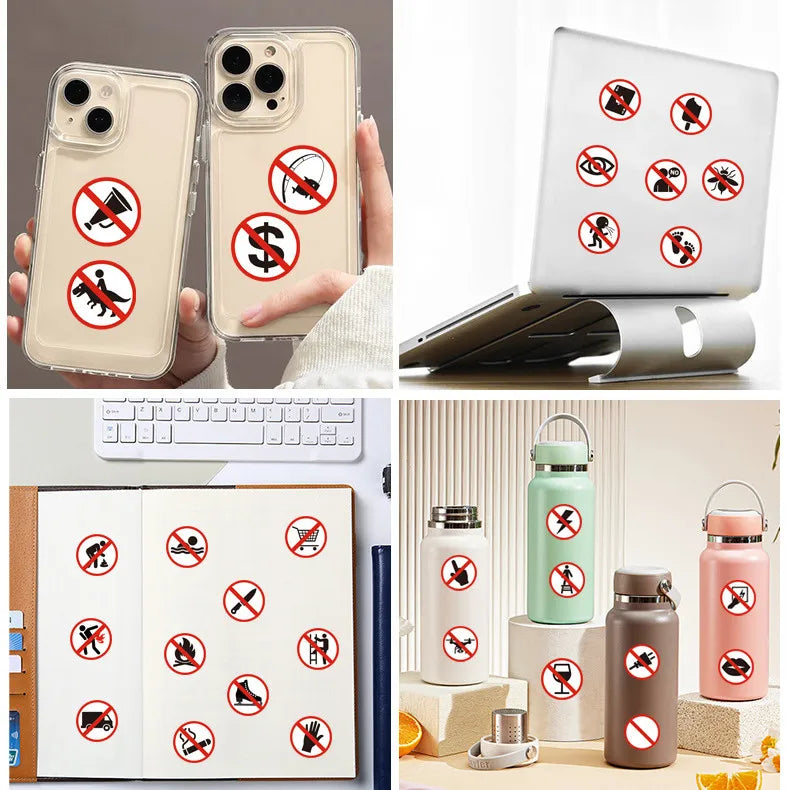 63Pcs Funny Warning Sign Sticker, Water Bottle, Laptop, Phone, Guitar, Skateboard, Stationery DIY Decor Stickers For Kids Adults