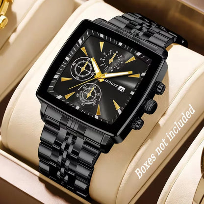 Luxury Square Dial Men Quartz Wristwatch Fashion Stainless Steel Man Business Watches With Calendar Reloj Hombre (Without Box)