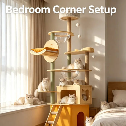 Large Pet Nest Wooden Climbing Frame Bamboo Wood Color Four Seasons Universal Cat Delivery Room Indoor Outdoor Play Tower